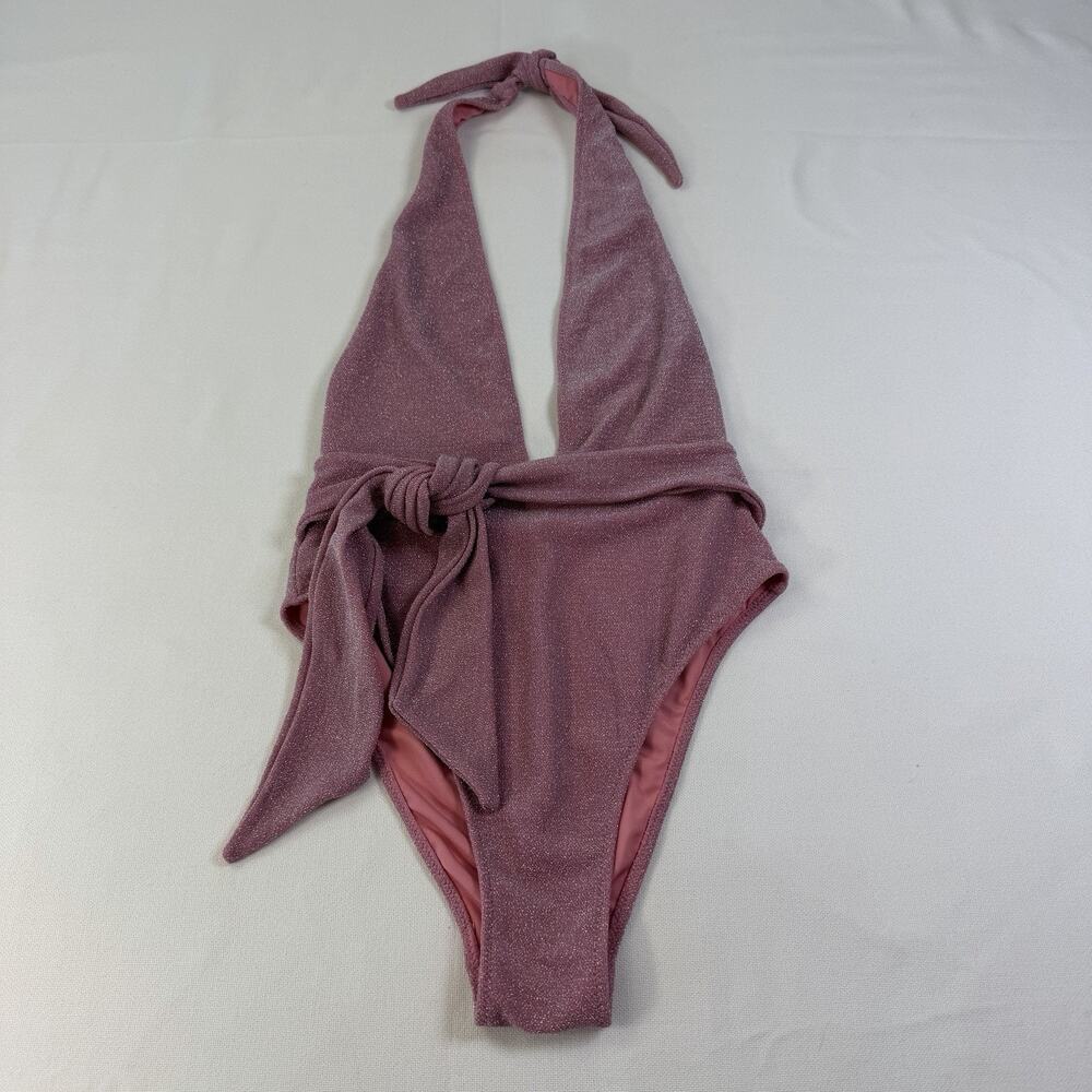 Ramy Brook Women's Pink Sparkle Verona Plunge One Piece Swimsuit XS Nordstrom